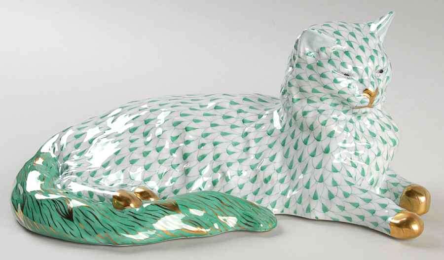 Cats Lying Cat-Green - No Box by Herend-1