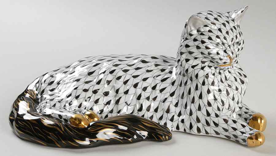 Cats Lying Cat-Black - No Box by Herend-1