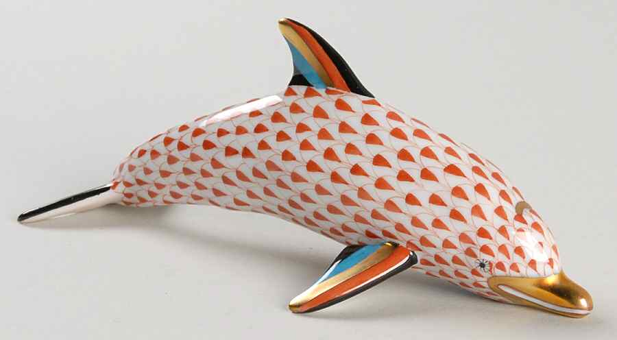 Dolphins Large Swimming Dolphin-Rust - No Box by Herend-1