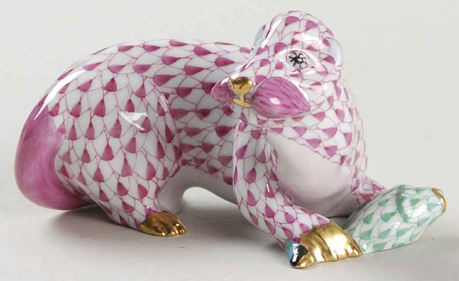 Sea Marine Animals Sea Otter W/Fish-Raspberry - No Box by Herend-1