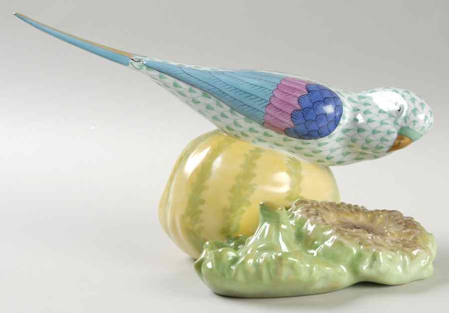 Birds Parakeet With Fruit-Green - No Box by Herend-1