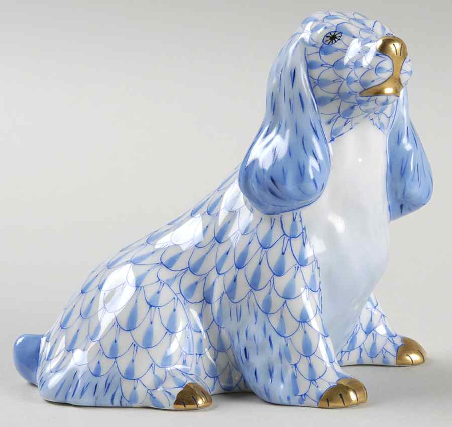 Dogs Spaniel Sitting-Blue - No Box by Herend-1