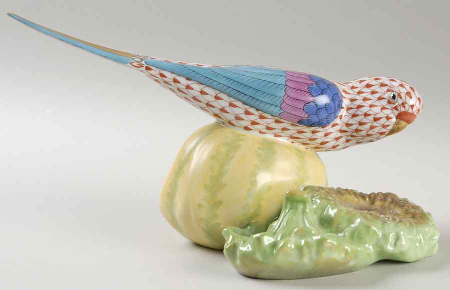 Birds Parakeet With Fruit-Rust - No Box by Herend-1