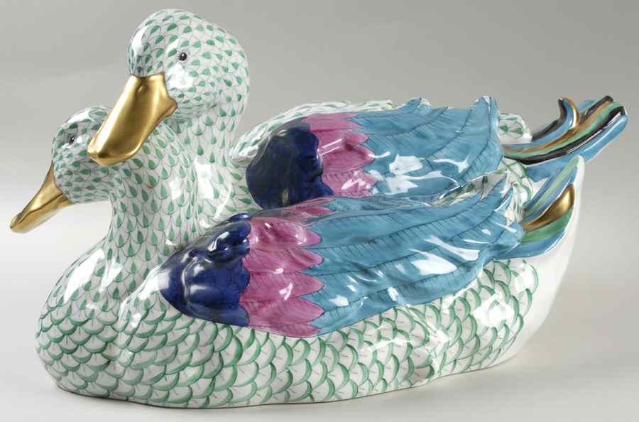 Ducks Pair Of Ducks-Green - No Box by Herend-1