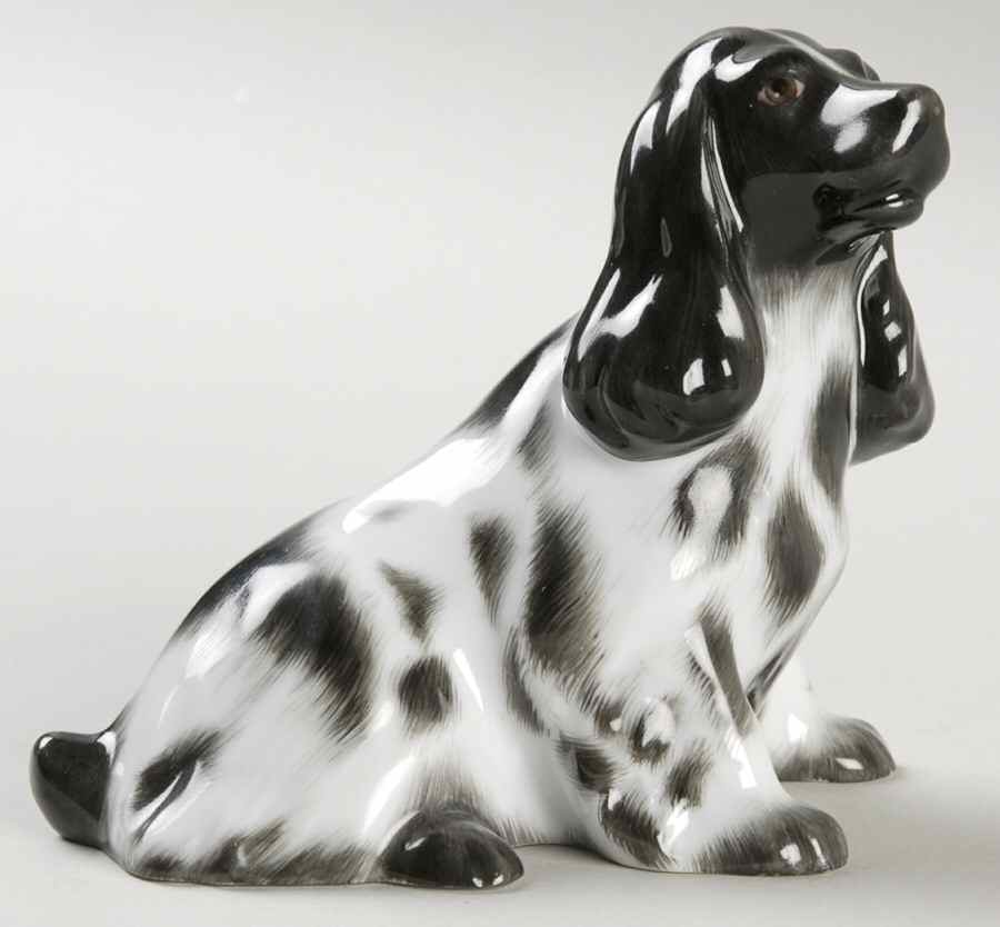 Dogs Spaniel Sitting-Natural/Black - No Box by Herend-1