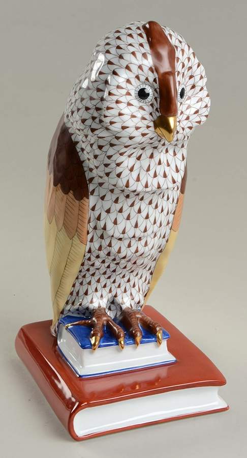Bookends Owl-Chocolate/Left - No Box by Herend-1