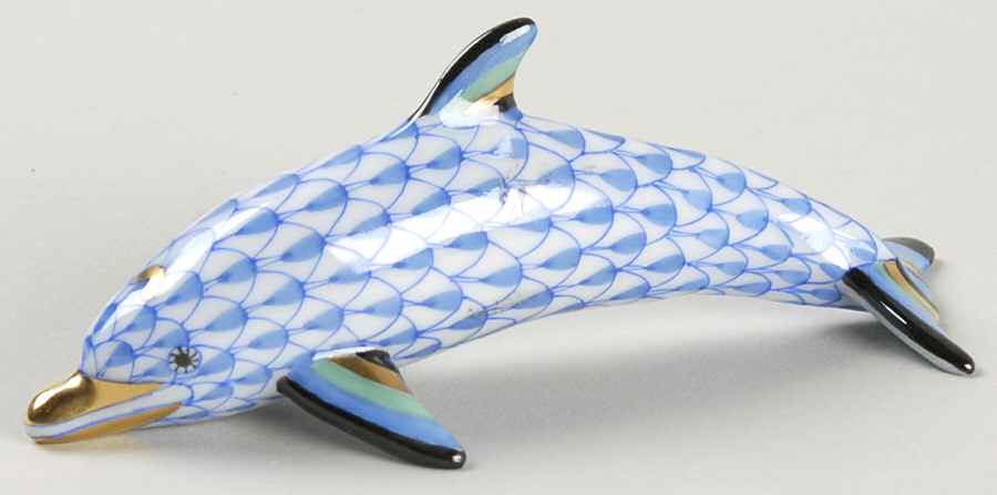 Dolphins Small Swimming Dolphin-Blue - No Box by Herend-1