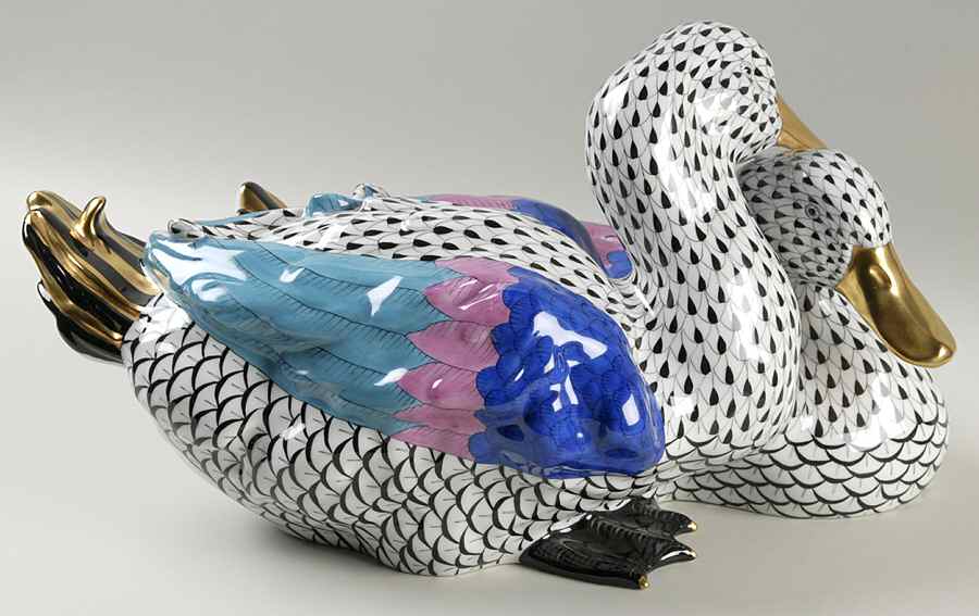 Ducks Pair Of Ducks-Black - No Box by Herend-1