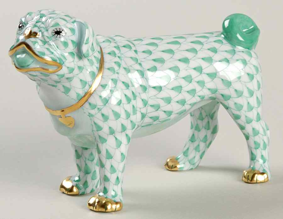 Dogs Pug Lola-Green - No Box by Herend-1