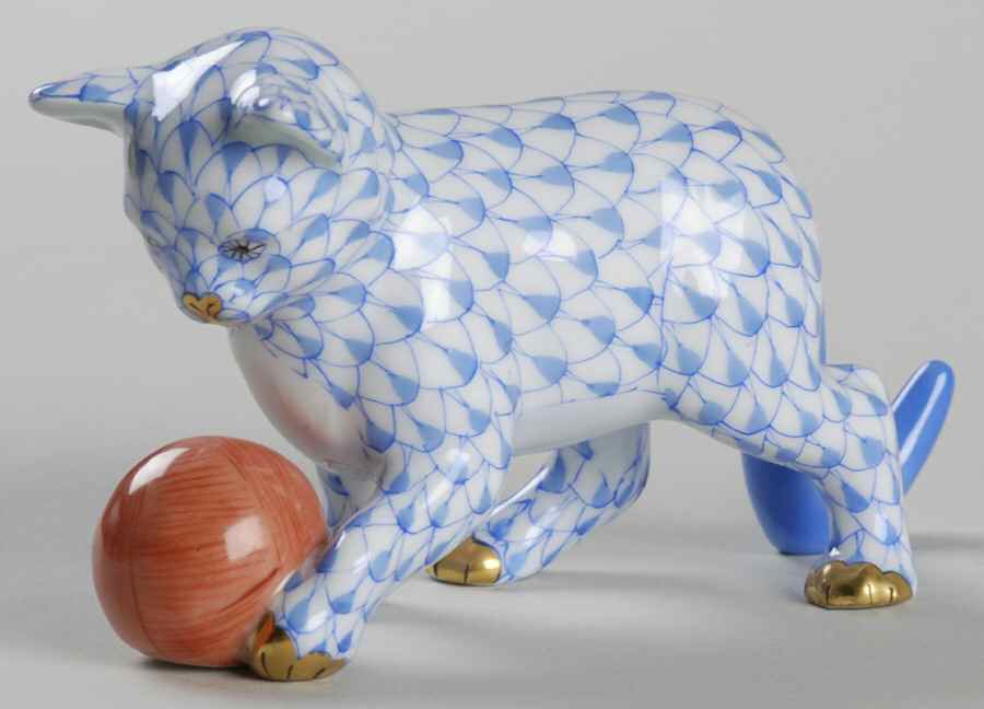 Cats Kitten With Yarn-Blue - No Box by Herend-1