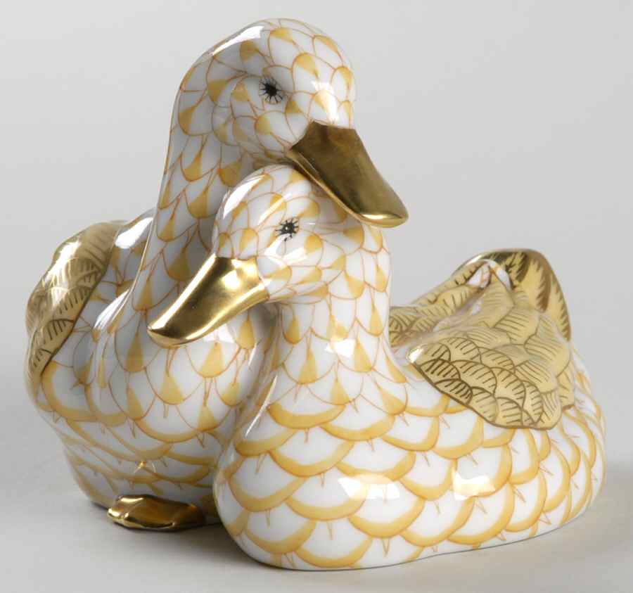 Ducks Pair Of Ducks-Butterscotch - No Box by Herend-1
