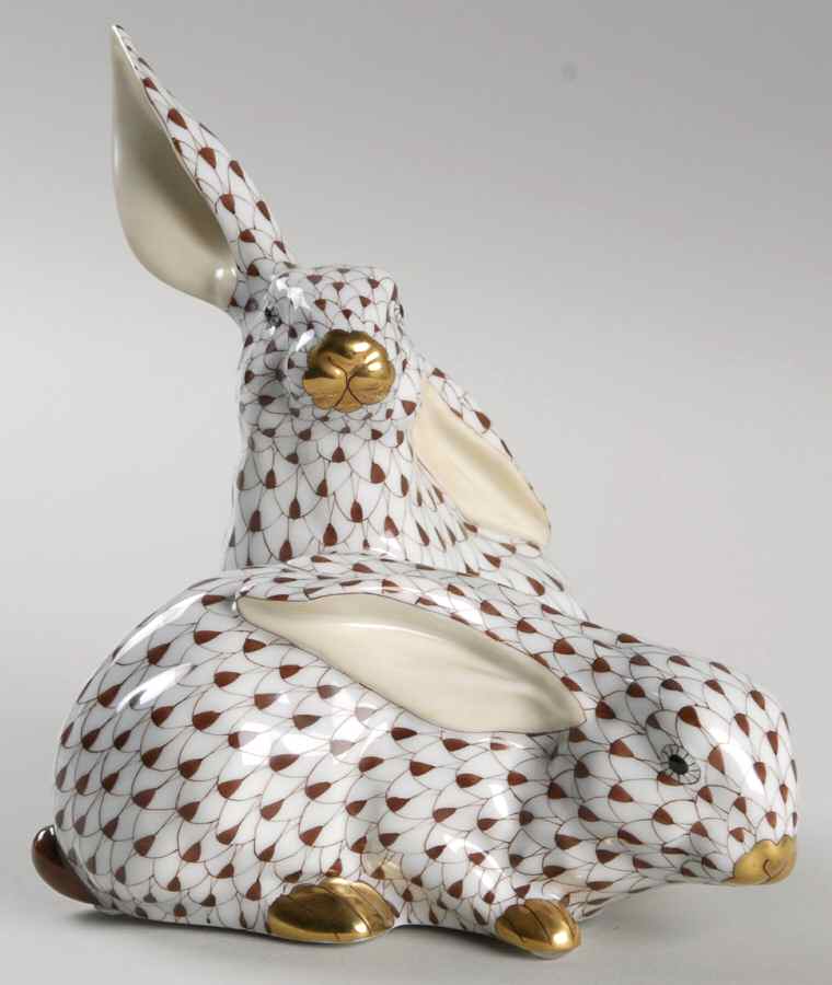 Rabbits & Bunnies (More Than 1) Pair Of Rabbits-Chocolate - No Box by Herend-1