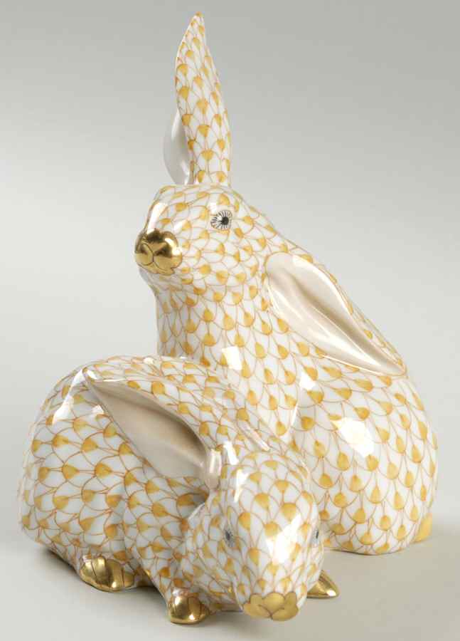 Rabbits & Bunnies (More Than 1) Pair Of Rabbits-Butterscotch - No Box by Herend-1