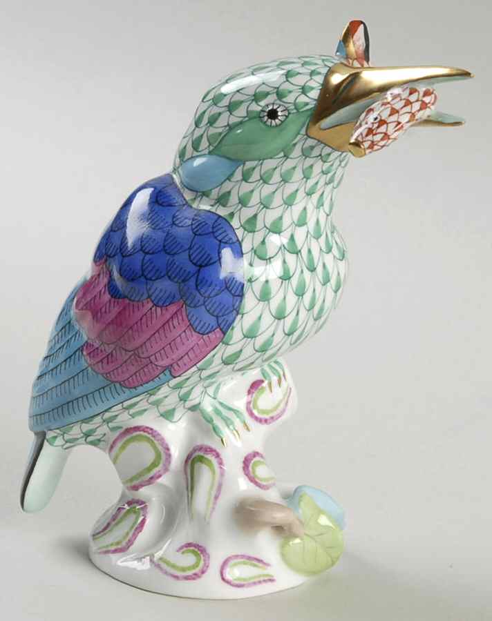 Birds Kingfisher With Fish-Green - No Box by Herend-1