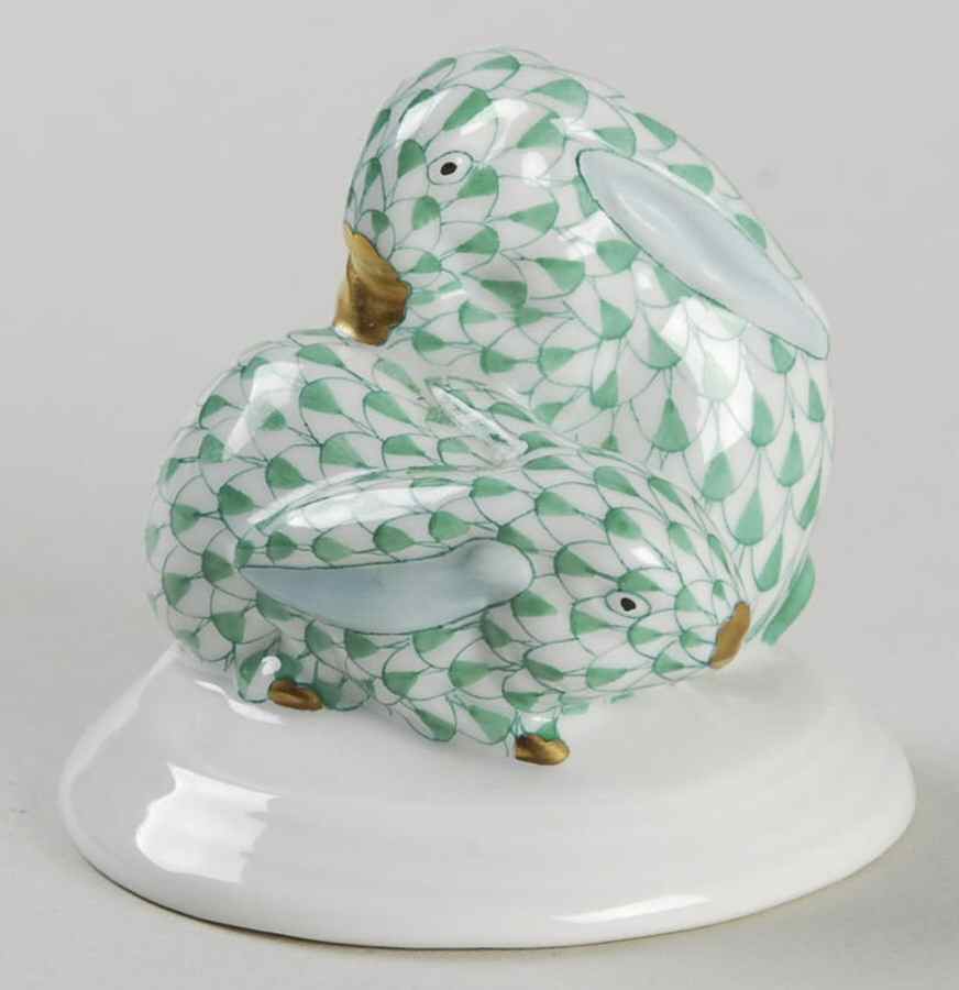 Rabbits & Bunnies (More Than 1) Pair Of Rabbits-Green - No Box by Herend-1