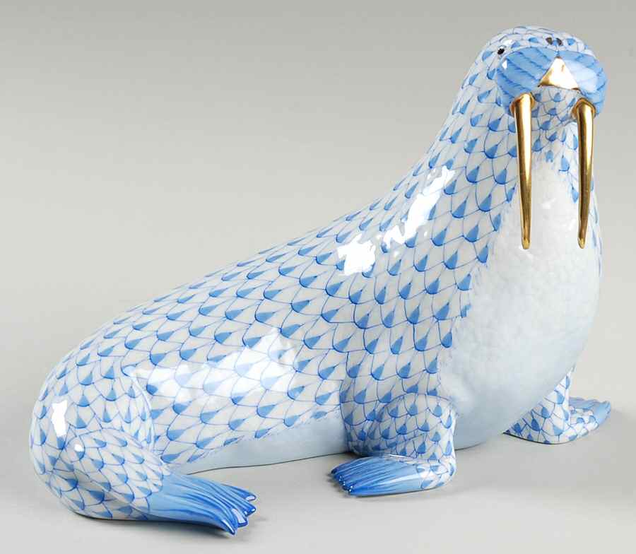 Sea Marine Animals Walrus-Blue - No Box by Herend-1