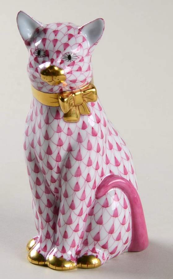 Cats Cat With Bow-Raspberry - No Box by Herend-1