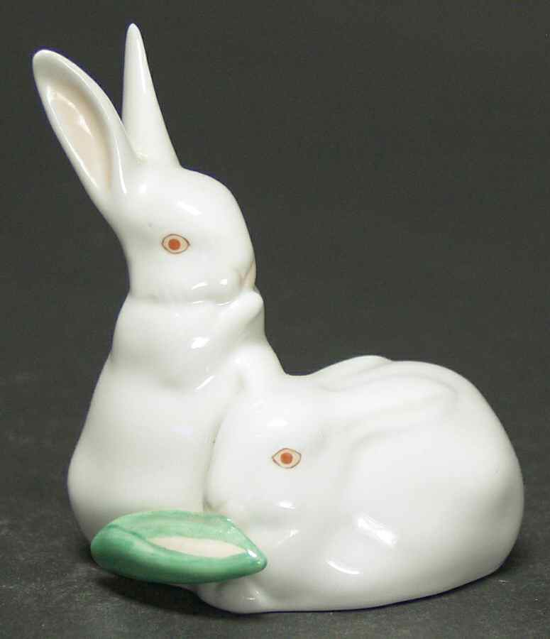 Rabbits & Bunnies (More Than 1) Pair Of Rabbits W/Corn-Natural/White - No Box by Herend-1