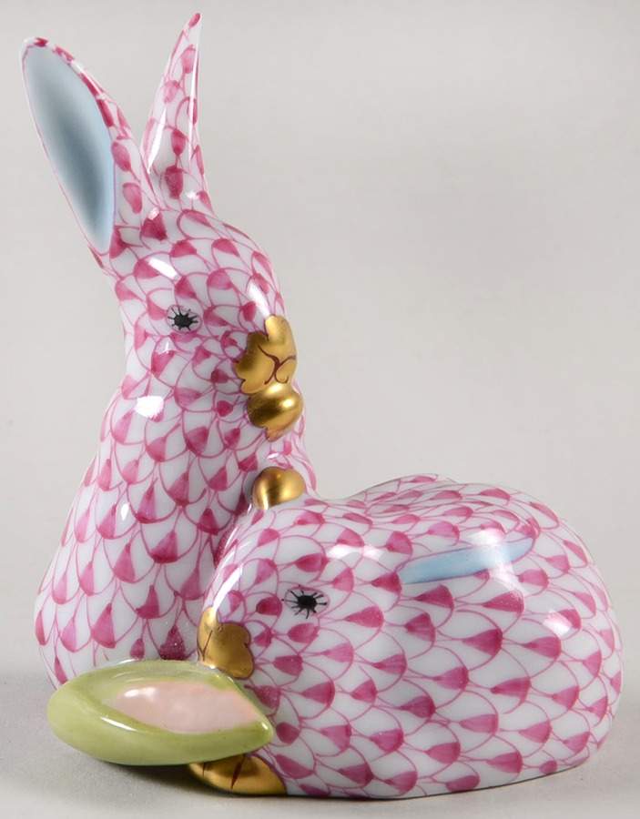 Rabbits & Bunnies (More Than 1) Pair Of Rabbits W/Corn-Raspberry - No Box by Herend-1