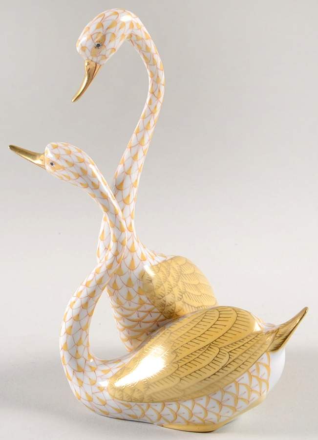 Waterfowl Pair Of Swans-Butterscotch - No Box by Herend-1