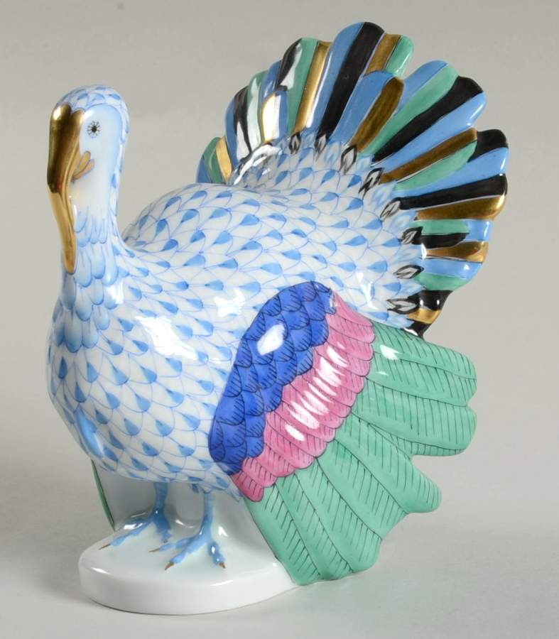 Game Birds Turkey-Blue - No Box by Herend-1