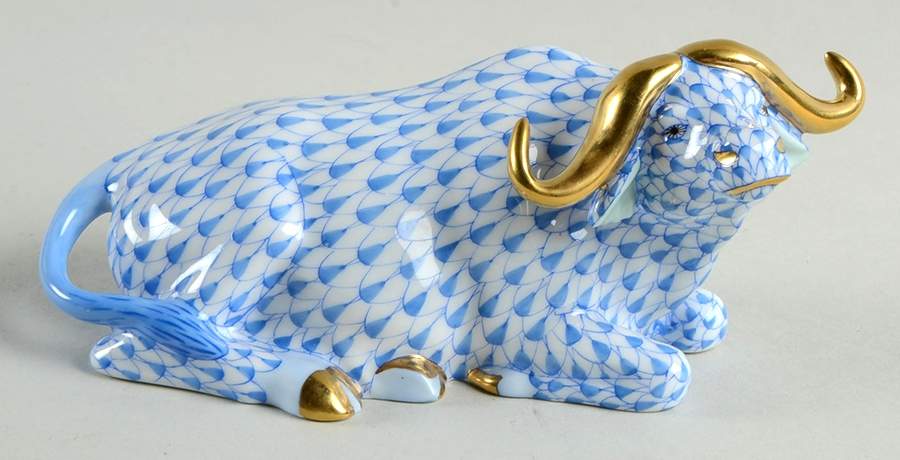 Cattle (Bovine) Water Buffalo-Blue - No Box by Herend-1