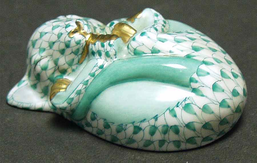 Rodents Sleeping Mouse-Green - No Box by Herend-1