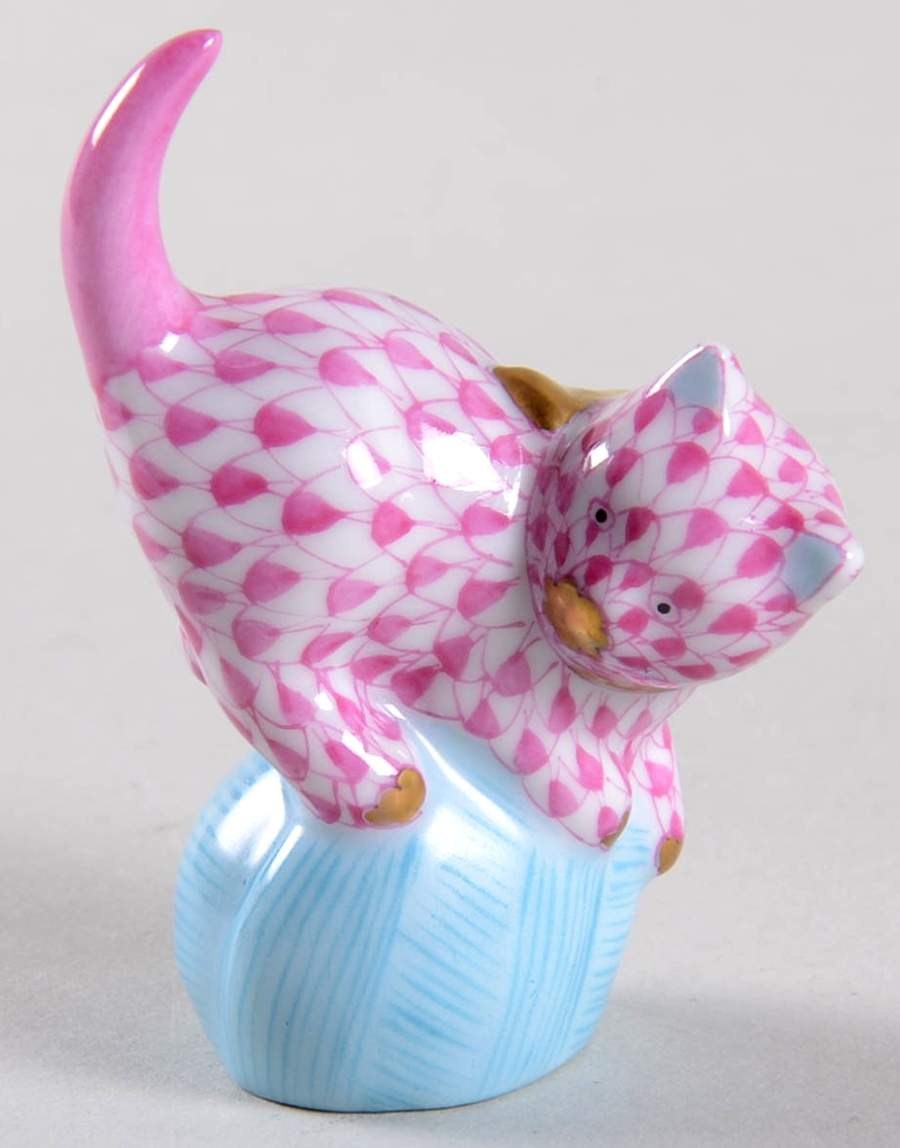 Cats Mischevious Cat On Yarn-Raspberry/Turquo - No Box by Herend-1