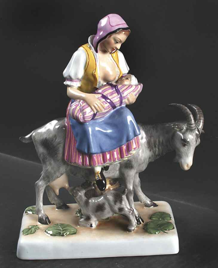 Traditional Hungarian People Mother Riding On Goat - No Box by Herend-1