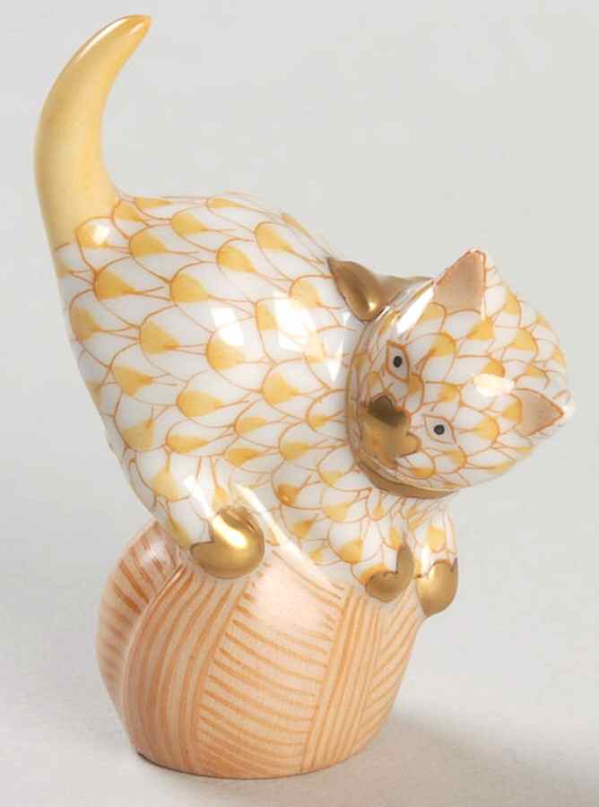 Cats Mischevious Cat On Yarn-Butterscotch - No Box by Herend-1