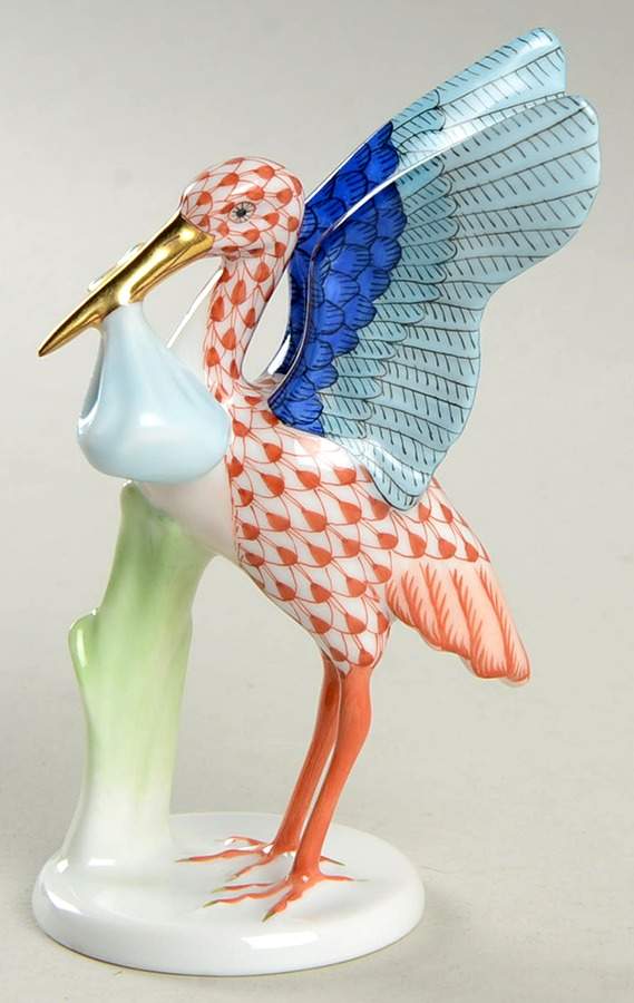 Nursery Rhymes-Fairy Tales Stork & Baby-Rust - No Box by Herend-1