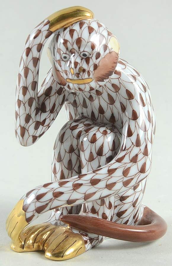 Monkeys Scratching Monkey-Chocolate - No Box by Herend-1