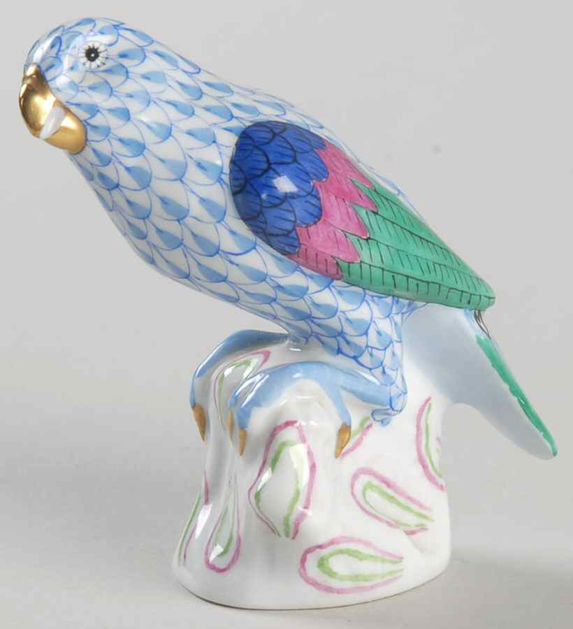 Birds Parrot-Sitting/Blue-Multicolor Wings - No Box by Herend-1