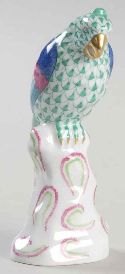 Birds Parrot-Sitting/Green-Multicolor Wings - No Box by Herend-1
