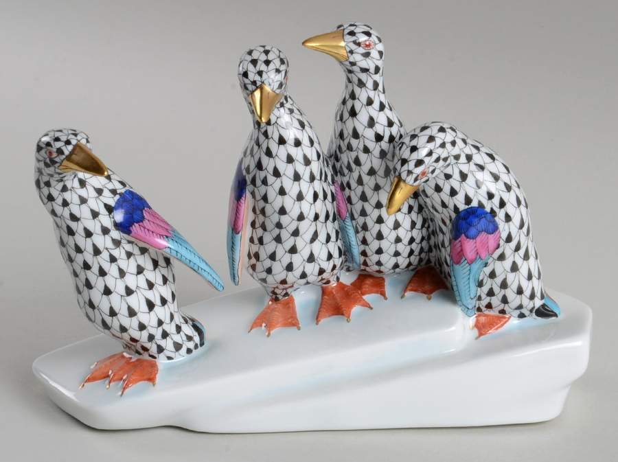 Waterfowl Penguins On Ice-Black/Rust Feet - No Box by Herend-1