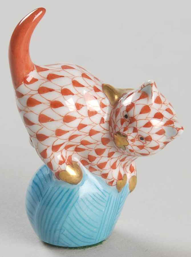Cats Mischevious Cat On Yarn-Rust/Turquoise - No Box by Herend-1