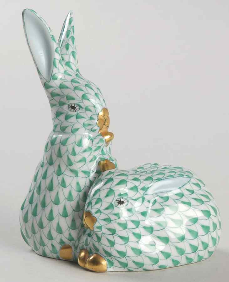 Rabbits & Bunnies (More Than 1) Rabbit Pair-Green - No Box by Herend-1