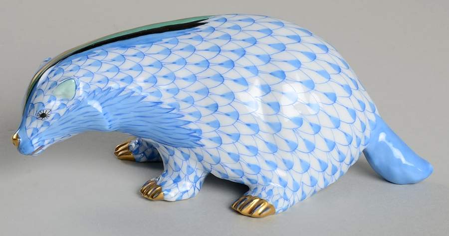 Wild Animals Badger-Standing/Blue - No Box by Herend-1
