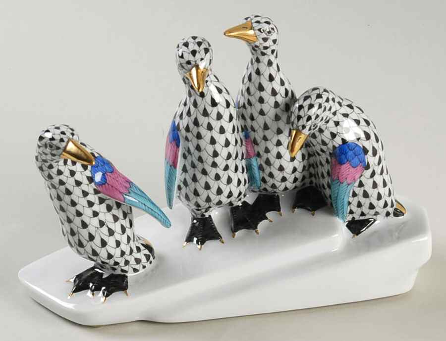 Waterfowl Penguins On Ice-Black/Black Feet - No Box by Herend-1