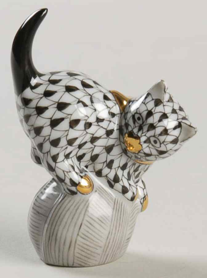 Cats Mischevious Cat On Yarn-Black - No Box by Herend-1