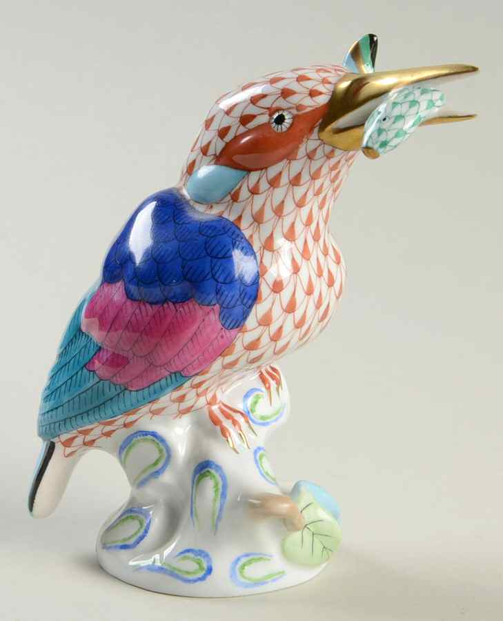 Birds Kingfisher With Fish-Rust - No Box by Herend-1