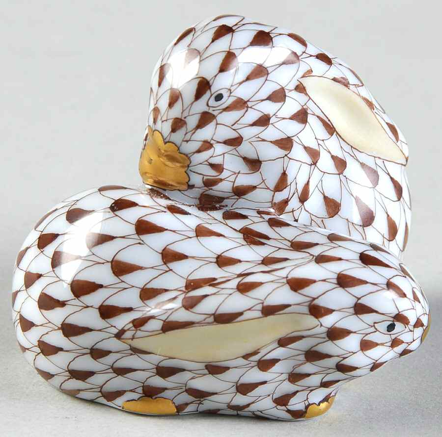 Rabbits & Bunnies (More Than 1) Pair Of Rabbits-Chocolate - No Box by Herend-1