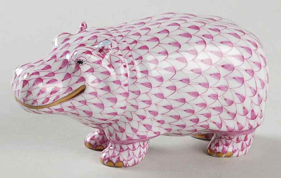 Hippos & Rhinos Hippopotamus-Raspberry - No Box by Herend-1