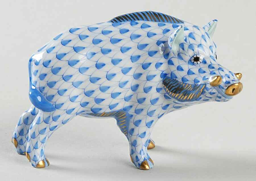 Wild Animals Wild Boar-Blue - No Box by Herend-1