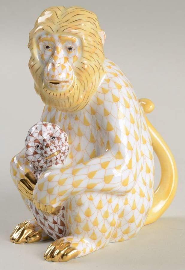 Monkeys Monkey W/Cub-Butterscotch/Chocolate - No Box by Herend-1