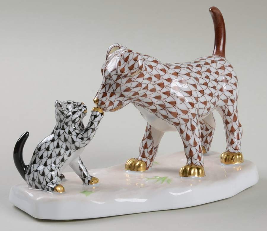 Dogs Dog And Cat-Chocolate/Black - No Box by Herend-1