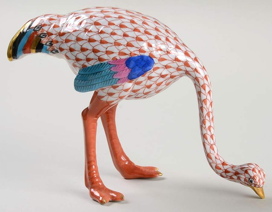 Wild Animals Ostrich-Rust/Multicolor Feathers - No Box by Herend-1