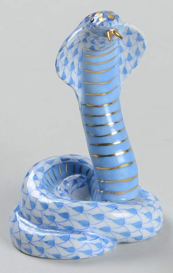Reptiles-Snakes Cobra-Blue - No Box by Herend-1