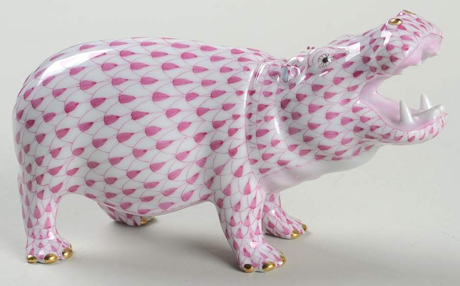 Hippos & Rhinos Yawning Hippo-Raspberry - No Box by Herend-1