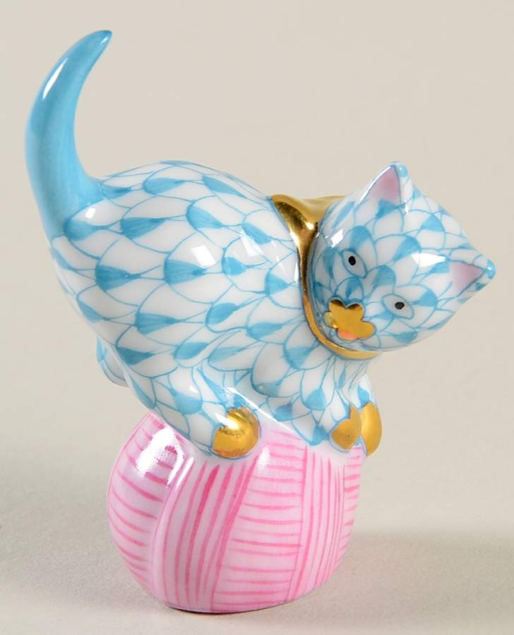 Cats Mischevious Cat On Yarn-Turq/Raspberry - No Box by Herend-1